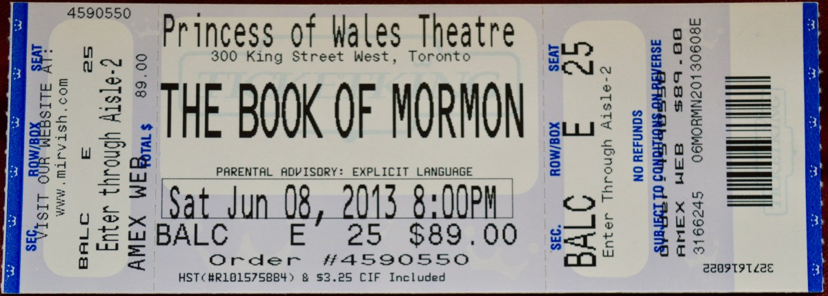 060813 The Book of Mormon, Toronto,&nbsp;ON