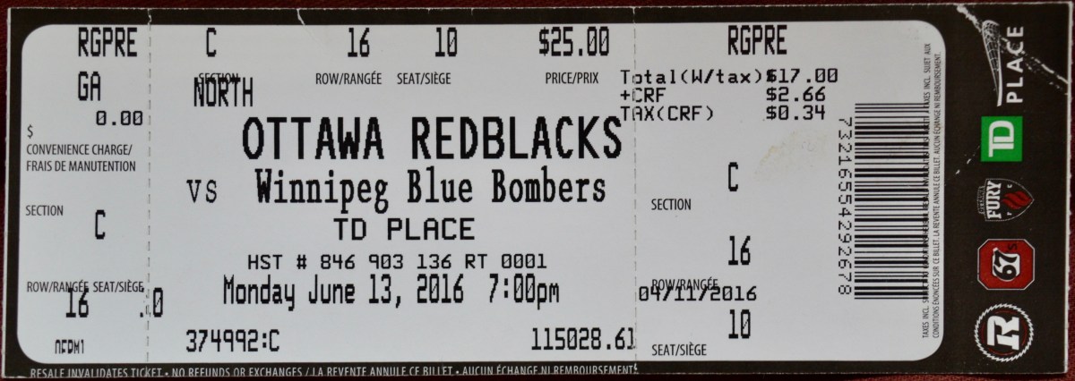 061316 Redblacks vs Blue Bombers, Ottawa,&nbsp;ON