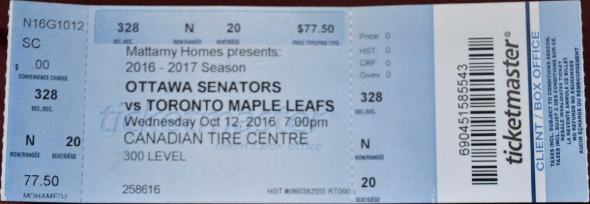101216 Senators vs Maple Leafs, Ottawa,&nbsp;ON