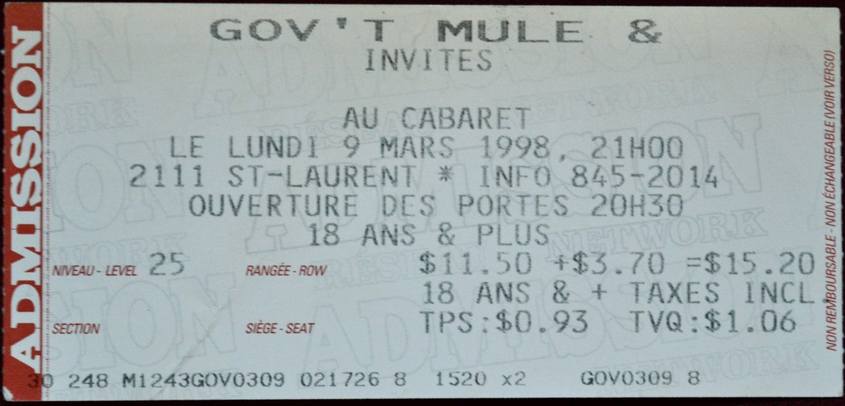 030998 Gov’t Mule/Big Sugar/Pothole, Montreal,&nbsp;QC